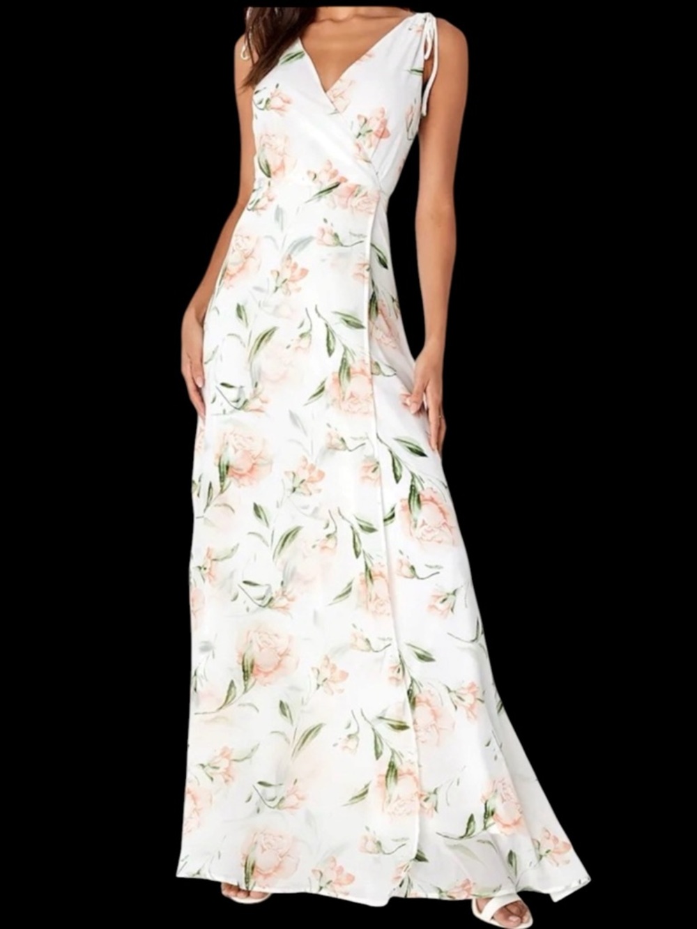 Lulus Romantic Possibilities Flowy White Floral Print Maxi Dress Blush Pink NWT - Picture 2 of 11